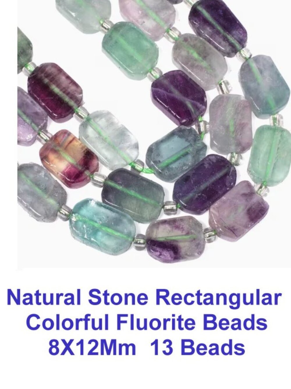 Natural Stone Rectangular Colorful Fluorite Beads 8X12mm  13 Beads